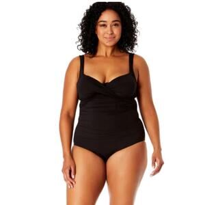 Anne Cole Twist Front Sleeveless One Piece Swimsuit Black Women's Size 20W NWT